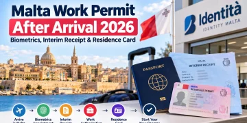 Malta work permit after arrival 2026 biometrics, Interim Receipt and residence card