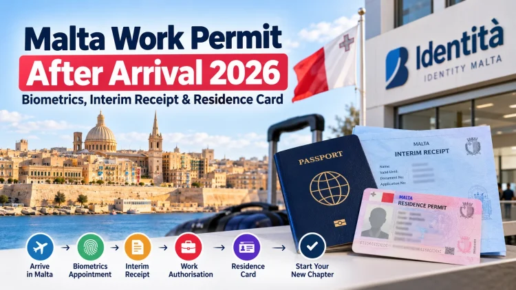 Malta work permit after arrival 2026 biometrics, Interim Receipt and residence card